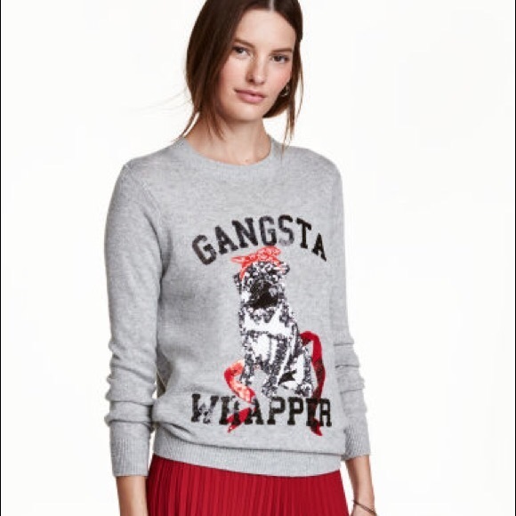 H&M Gangasta Wrapper Sequin Pug Ugly Xmas Sweater - Picture 10 of 10
